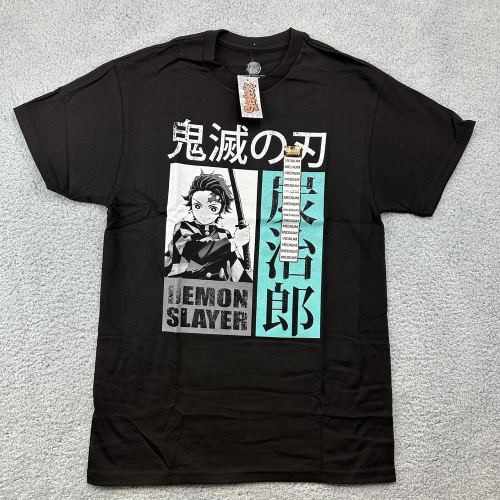 Demon Slayer Shirt Mens Medium Black Tanjiro Kamado‎ Crew Neck Anime Spencers